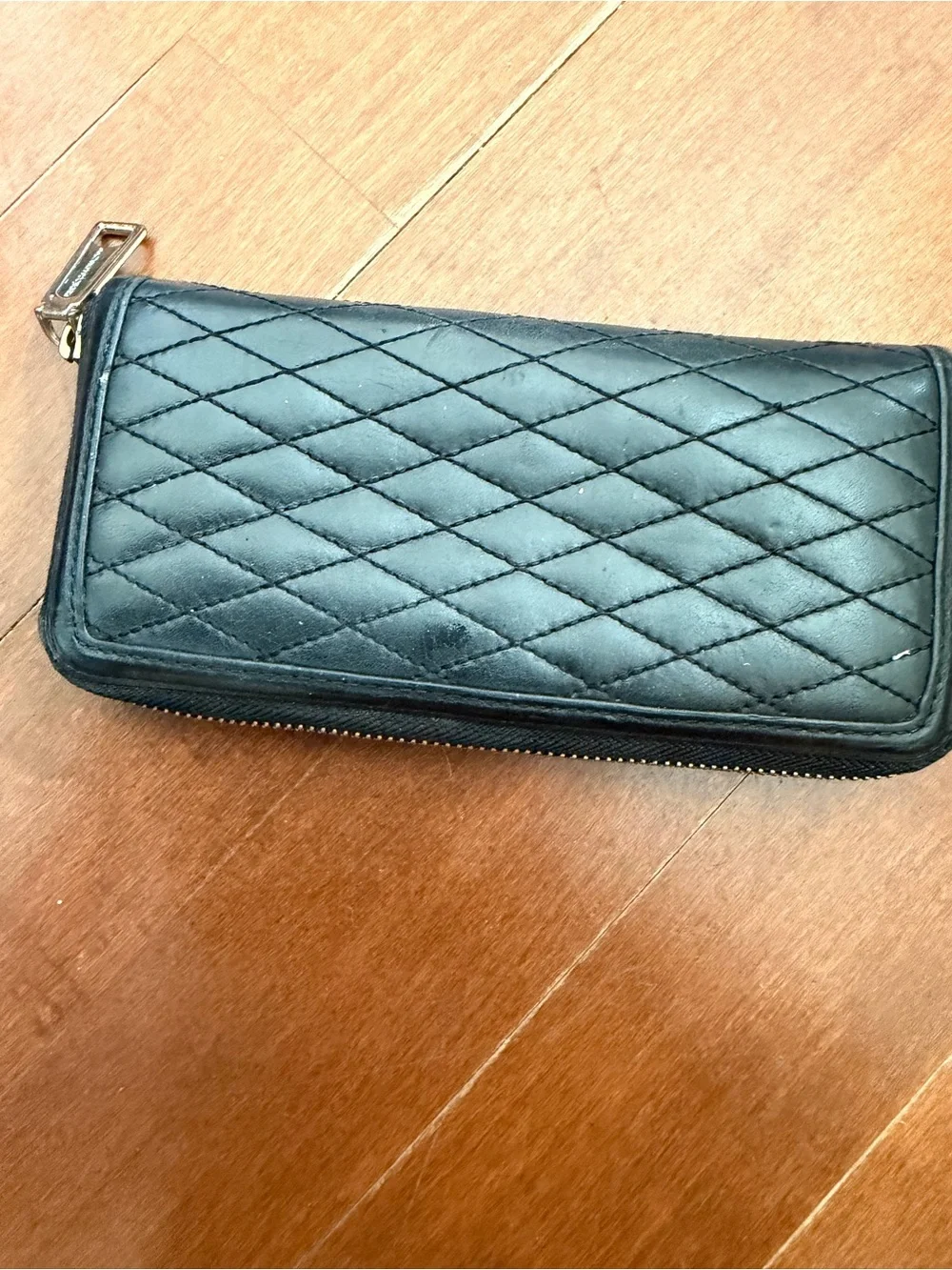 Rebecca Minkoff Black Quilted Zip Wallet with Gold Plate